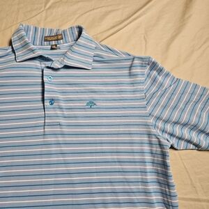 PETER MILLAR M Summer Comfort Polo Shirt Mens Blue White Striped Golf Shirt